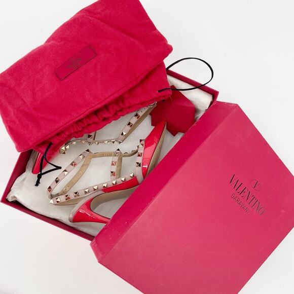 Valentino Garavani Coral Patent Leather Pointed Toe Rockstud Caged Heel EU 37.5 - Picture 14 of 16